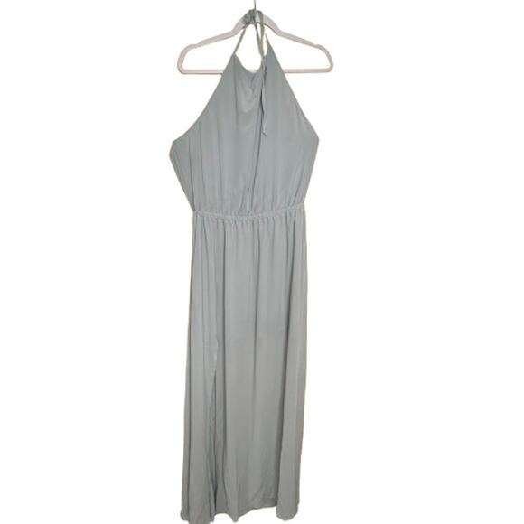 Show Me Your Mumu Heather Halter Dress Steel Blue NWT Size 2XL Maxi Slit Gown - Picture 2 of 10